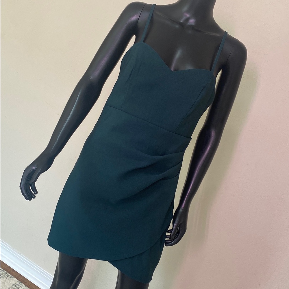 Crystal Doll Dark Green Spaghetti Strap Mini Dress